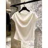 Diseño de Pulóver Único Chic de Nicho Camiseta con Cuello Fluido 2026 Verano Color Sólido Versátil Elegante Manga Corta Top para Mujer