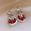 Aguja de Plata Estilo Chino Nuevo Zirconio Moneda de Cobre Año del Zodiaco Caballo Pendientes Nicho Pendientes de Alta Gama Pendientes de Moda de Lujo Ligero para Mujeres