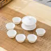 Juego de Té Kung Fu de Jadeíta Seis Caballeros del Té Jingdezhen Cubierta Exterior de Jade Blanco Portátil Hecho a Mano