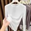 Gris Delgado Pequeño Cuello Redondo Malla Base Superior Mujer Manga Larga 2026 Nuevo Lentejuela Hueco Elegante Ropa Interior Encaje Mujer