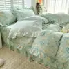 Saia de Cama Estilo Coreano Algodão Puro Roupa de Cama Conjunto de Quatro Peças 100% Algodão Estilo Princesa ins Roupa de Cama de Dormitório Conjunto de Três Peças Capa de Edredom Individual