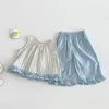 Conjunto de Blusa Listrada Vertical para Bebês e Crianças Pequenas, Colete de Renda para Menina de Bebê, Conjunto de Duas Peças com Calça Anti-Mosquito, Conjunto de Verão da Moda para Meninas