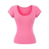 Top Elástico de Manga Corta con Cuello en U Ajustado a la Cintura Estilo Chica Picante Verano Estilo Manga Figura Favorecedora Rayón Hombro Normal Camiseta para Mujer Puro Deseo Ajustado