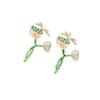Pendientes de aleación divertidos y lindos de estilo europeo y americano con forma de Flor de Loto y Libélula con diamantes, pendientes de flor de perla de imitación para mujer, pendientes de estilo nacional