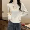Elegante suéter de punto con cuello en V y manga larga para mujer, otoño e invierno, adelgazante y que favorece la figura, de longitud corta