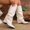 Botas de Moda Cruzadas Plisadas de Tacón Alto 2026 Otoño Nuevo Estilo Tacón Grueso Talla Grande Estilo Británico Bota de Caña Alta Deseo de Mujer