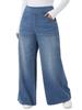 Pantalones Vaqueros Anchos de Talla Grande para Mujer, Transfronterizos, Nuevo Estilo, Alta Elasticidad, Adelgazantes, de Cintura Alta, Holgados, Desgastados, Casuales
