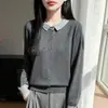 Cárdigan de punto con diseño de cuello polo, nuevo top ligero de verano color block de manga larga, lana fina, estilo simple para mujer