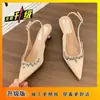 Sandalias Exquisitas Francesas Ropa Exterior para Mujer 2026 Nuevo Verano Tacón Kitten Tacón de Aguja Pedrería Punta Cerrada Tacón Medio-Alto Punta Fina Zapatos Individuales