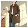 Gabardina vintage casual de longitud media con cuello de solapa y bolsillos de botón para mujer, cárdigan holgado de talla grande para el otoño