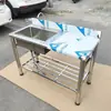 Lavabo Hecho a Mano Extra Grueso Acero Inoxidable Columna 60 Encimera Integrada con Soporte de Plataforma Lavabo de Ranura Única Estante de Dos Niveles