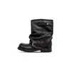 Otoño/Invierno 2026 Hebilla de Cinturón Vintage Botas de Motocicleta Vaqueras Geniales para Mujer Piel Suave Tacón Grueso Botas Cortas que Realzan la Figura hasta la Mitad de la Pantorrilla