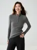 Nuevo suéter de cachemira para mujer de otoño e invierno, cuello medio alto, jersey de punto con media cremallera, ajuste ceñido, top cálido, capa base de lana tejida