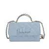 Bolsa Quadrada Pequena de Luxo para o Dia a Dia, Bolsa de Ombro Transversal Estilo Chanel com Corrente de Contas Transferidas, Bolsa Acolchoada, Bolsa com Laço