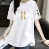 Comércio Eletrônico Transfronteiriço Desembaraço Manga Curta Feminina Soltinha Tamanho Grande Roupas Femininas Meio Comprido Manga Meia-Manga Camiseta Top Cobre a Barriga Parece Magra