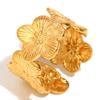 Anillo Abierto de Flor Europeo y Americano Ins Nicho Lujo Ligero Elegante Retro Joyería de Alta Gama Acero Inoxidable Chapado en Oro de 18K para Mujer