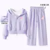 Traje de Niña Otoño Nuevo Estilo Sudadera con Capucha y Cremallera para Niños Niña Dibujos Animados Moda Conjunto de Dos Piezas Otoño Estudiante