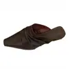 Sandálias Mule com Bico Quadrado Plissado Salto Médio Chinelos com Salto Bloco Calçados Femininos Sapatos Femininos Fechados Meia Pantufa
