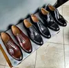 Zapatos de Piel de Lujo para Hombre Punta de Perla de Borde Abierto Piel de Vaca de Primera Capa Británicos Formales de Negocios con Cordones Completamente Hechos a Mano por Dentro y por Fuera Piel de Vaca