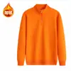 Cardigã masculino 420g super macio com gola alta e zíper parcial, cor sólida, versátil, casual, nova blusa de moletom masculina estilo inverno