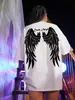 Camiseta de Mujer con Alas Gigantes de Ángel Oscuro Sprint Moda Casual Camiseta Linda Divertida Manga Corta Transpirable Camiseta de Cuadros
