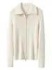 Nuevo Otoño/Invierno 100% Cachemir Puro Suave y Esponjoso Cárdigan de Punto Rayado con Cremallera y Solapa Estilo Coreano Chaqueta Pequeña para Mujer