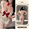 Lingerie Erótica com Tema Laranja Roupão de Servente Apaixonado Uniforme de Renda Conjunto Sedutor de Roupão de Servente com Cadarço