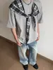 Camiseta a Cuadros con Lazo de Marca Americana de Moda para Hombre Verano Nuevo Diseño Holgado Nicho Top de Alta Gama