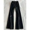 Jeans acampanados de calle estilo americano con múltiples bolsillos para mujer, otoño, corte ajustado, adelgazantes, con diseño de cremallera, pantalones de trabajo negros