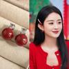 Shijia Pearl textura micro incrustado zircão de alta qualidade luz estilo luxo vermelho prata agulha brincos brincos de feijão redondo fábrica