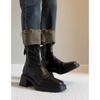 Botas Martin de Piel Suave con Punta Cuadrada y Cierre Trasero para Mujer 2025 Nuevas de Primavera y Otoño Retro Commuter Tacón Grueso Botas Ajustadas Botas Cortas de Tacón Alto