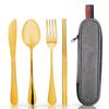 Amazon Acero Inoxidable Portátil Vajilla de 4 Piezas Set Cuchillo, Tenedor, Cuchara, Palillos, Vajilla de Viaje, Camping con Bolsa de Tela Dorado