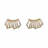 Brincos em Prata Banhada a Ouro 14K com Agulha de Prata e Zircônia, Multi-Camadas em Formato de C, Simples e Estilosos, Brincos da Moda, Luxo Leve, Brincos de Alta Qualidade