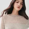 Lujoso suéter de punto de cachemira con un diseño chic, perfecto para otoño e invierno, con cuello redondo, estilo coreano y un patrón calado para un look casual y versátil