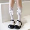 Meias de algodão finas e respiráveis com cadarço e laço, curtas, até o meio da panturrilha, em malha vazada, estilo ballet, com felpa, para mulheres