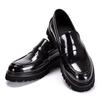 Mocasines de Suela Gruesa para Hombre de Cuero Genuino Slip-on Elevados de Charol Transpirables para Negocios Brillantes de Borde Abierto con Cuentas Zapatos de Cuero para Hombre