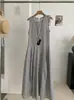 KEKEZOON Vestido largo casual de estilo coreano sin mangas, cuello redondo, a cuadros, con accesorios, nuevo vestido de verano para mujer 8082