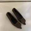 Zapatos de Mujer Grises de Tacón Alto Estilo Francés, Novedad Otoño e Invierno 2025, Retro, Puntiagudos, Boca Baja, Forrados de Borrego, Zapatos de Oficina