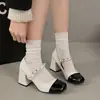 Sapatos de Salto Alto Estilo Novo Primavera e Outono 2025 Inspirados em Chanel com Saia, Sapatos de Salto Único que Aumentam a Altura, Sapatos Mary Jane de Salto Grosso Estilo Francês de Alta Qualidade para Mulheres