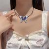 Collar de mariposa de diamantes de gota de aceite fresco de moda para mujer, diseño de nicho, temperamento moderno, sencillo collar plateado, cadena para clavícula