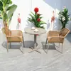 Mesas e Cadeiras de Exterior, Cadeiras de Rattan de Lazer para Pátio, Varanda, Jardim, Mesas de Jantar, Conjunto Combinado Simples de Três ou Cinco Peças de Madeira Plástica e Rattan para Exterior