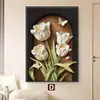 Pintura decorativa estilo creme de tulipa para sala de estar, arte de parede floral vintage francês para hall de entrada, mural para parede de fundo de sofá, feito sob medida