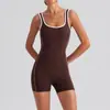 Mono de Yoga Sexy Ajustado Transfronterizo Europeo y Americano con Bloques de Color, Cintura y Espalda Bonitos, Ropa Deportiva de Manga Corta para Mujer