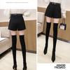 En stock 2024 Pantalones gruesos de pierna ancha Pantalones cortos Hot Pants Negros de lana para mujer Primavera y Otoño Nuevo Cintura alta Línea A Pantalones bota Estilo coreano