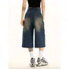 Jeans anchos de pierna ancha estilo americano de calle, cortos, verano 2026, mezclilla lavada vintage con rotos, tendencia de moda para hombres y mujeres