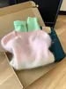Suéter tejido con gradiente rosa-verde cepillado 100% lana de la marca kiss allow para mujer, se puede usar como prenda exterior o como top interior