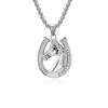 Collar de Acero de Titanio con Colgante de Cabeza de Caballo Completo de Diamantes, Herradura, Venta Caliente Europea y Americana Transfronteriza, Acero Inoxidable Hip-Hop, Chapado en Oro K