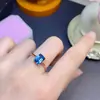 Anillo de Topacio Azul Londres Natural con Color Azul Londres Ultra Oscuro 6*8mm, Plata 925 Incrustación de Precisión