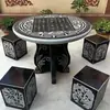 Conjunto de Mesa e Banco de Pedra para Exterior, Mesa Redonda e Cadeiras de Pedra Azul para Jardim, Pátio Doméstico Exterior Mesa de Pedra Mármore Pedra Azul
