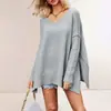 Suéter de gola V liso de cor sólida, tamanho plus size, para outono/inverno 2026, importado da Europa e América, para comércio exterior, modelo soltinho para mulheres